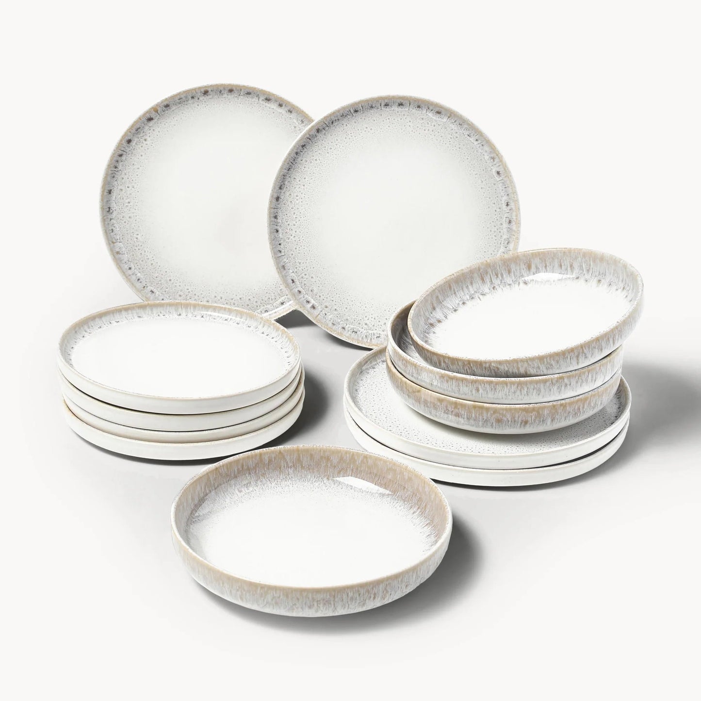 Westwing Handgemachtes Geschirr-Set Danza mit reaktiver Glasur, 4 Personen, 12er-Set