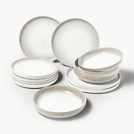 Westwing Handgemachtes Geschirr-Set Danza mit reaktiver Glasur, 4 Personen, 12er-Set
